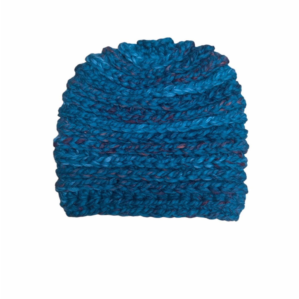 Chunky Knit Beanie in Teal and Navy